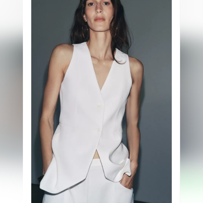 Zara Zw Collection Elegant White Business Casual Fifted Vest Sz-Xl